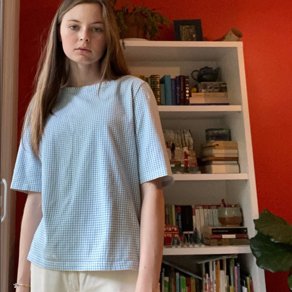 {SOLD} Blue Gingham Cotton Tee